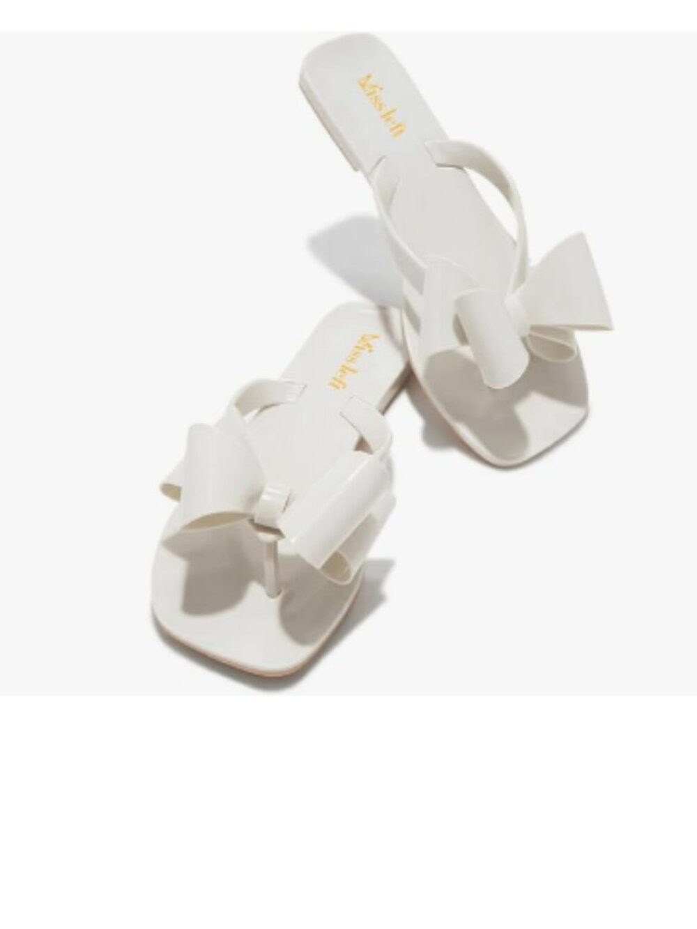 miss left White Open Square Toe Flip Flops Double Bowknots Slip on Thong Sandal